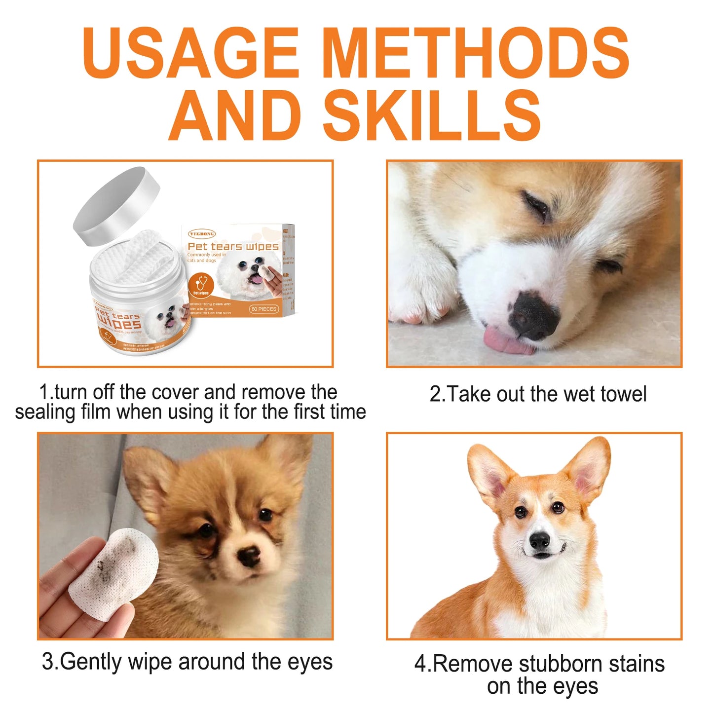 YEGBONG Pet Eye Wipe for Cats Dogs Remove Tear Marks Stain Cleaning