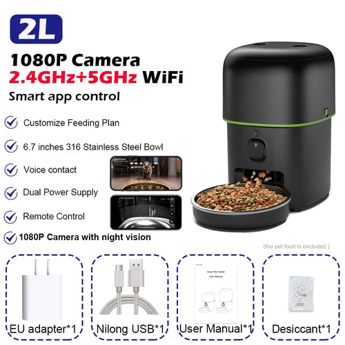 Automatic Cat Feeder Camera Pet Smart Cat Food Kibble Dispenser