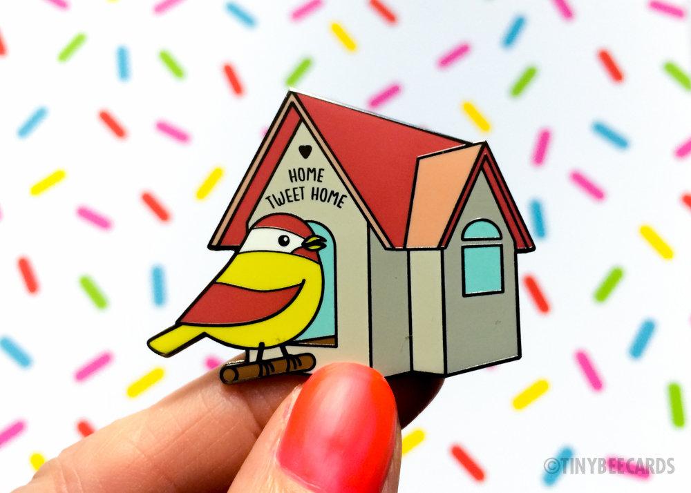 Cute Bird Hard Enamel Pin "Home Tweet Home"