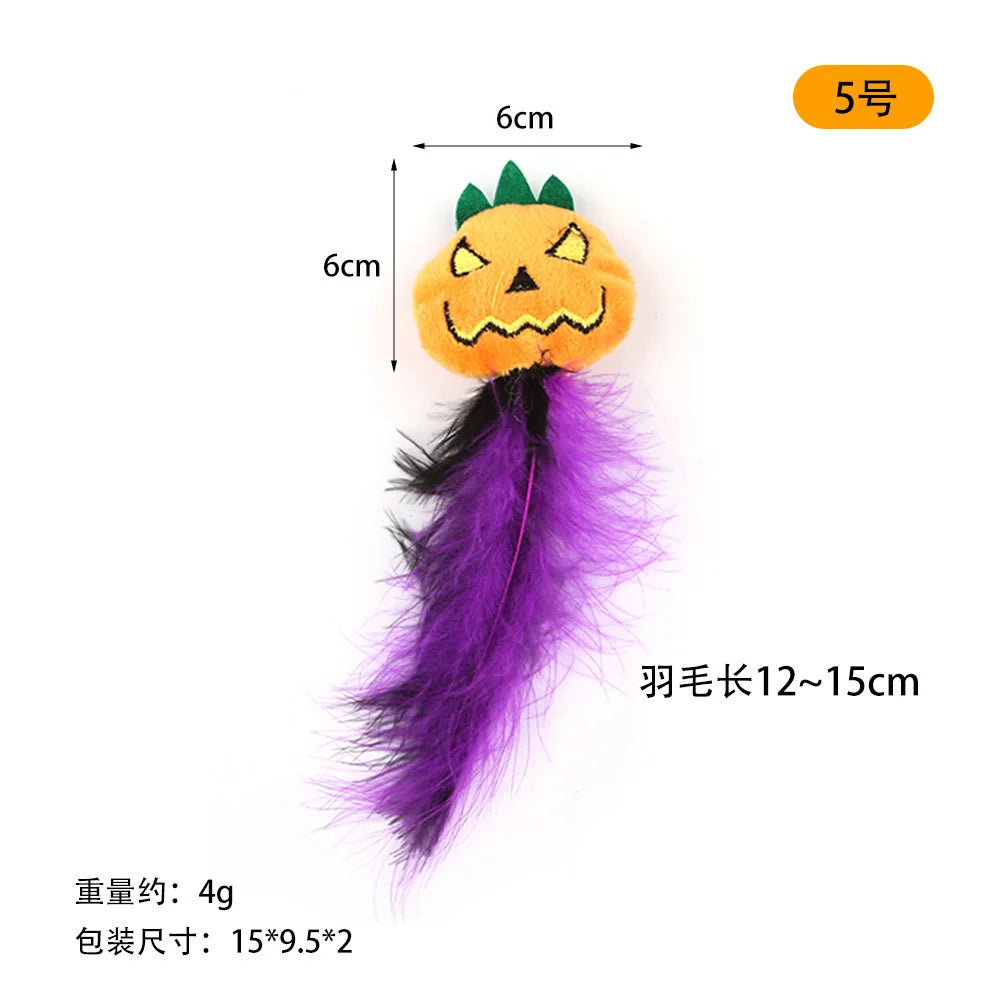 Halloween cat toy accessories various Halloween plush cat toys cat teaser stick pet toy set