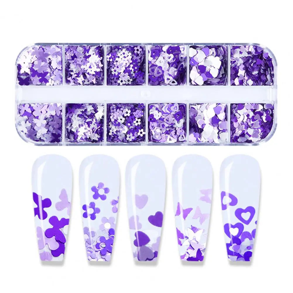 12 Grids Mixed Butterfly Pointed Star Design Nail Glitters Holographic Glitter Sequins Nail Patch DIY Nail Art Decoration