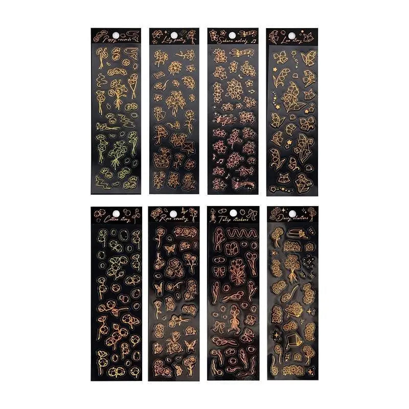 Flowers Scrapbook Stickers Shiny Reflective Laser Border Collage Decorative Material Laser Transparent Waterproof PET Stickers