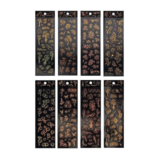 Flowers Scrapbook Stickers Shiny Reflective Laser Border Collage Decorative Material Laser Transparent Waterproof PET Stickers