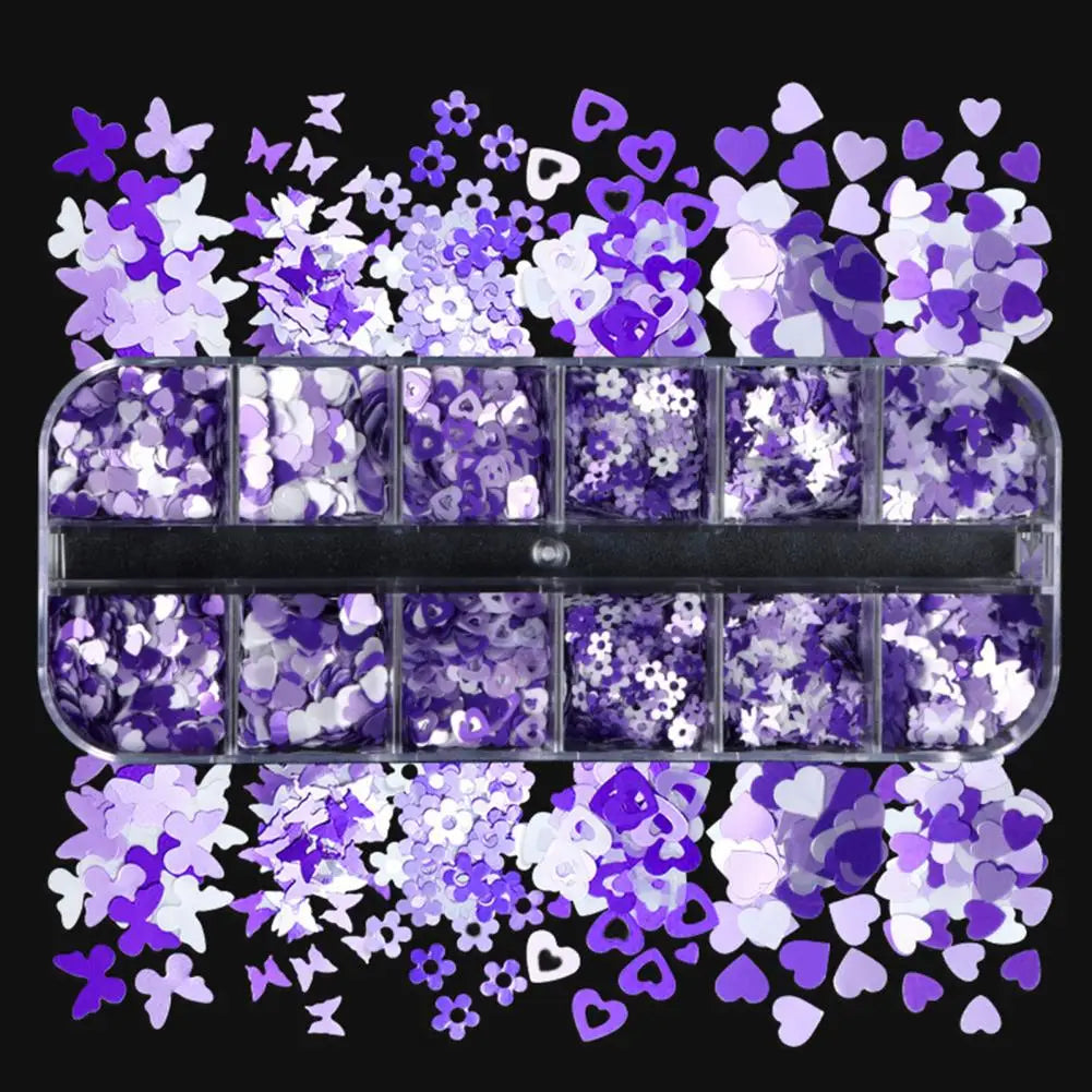 12 Grids Mixed Butterfly Pointed Star Design Nail Glitters Holographic Glitter Sequins Nail Patch DIY Nail Art Decoration