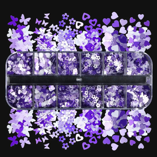 12 Grids Mixed Butterfly Pointed Star Design Nail Glitters Holographic Glitter Sequins Nail Patch DIY Nail Art Decoration