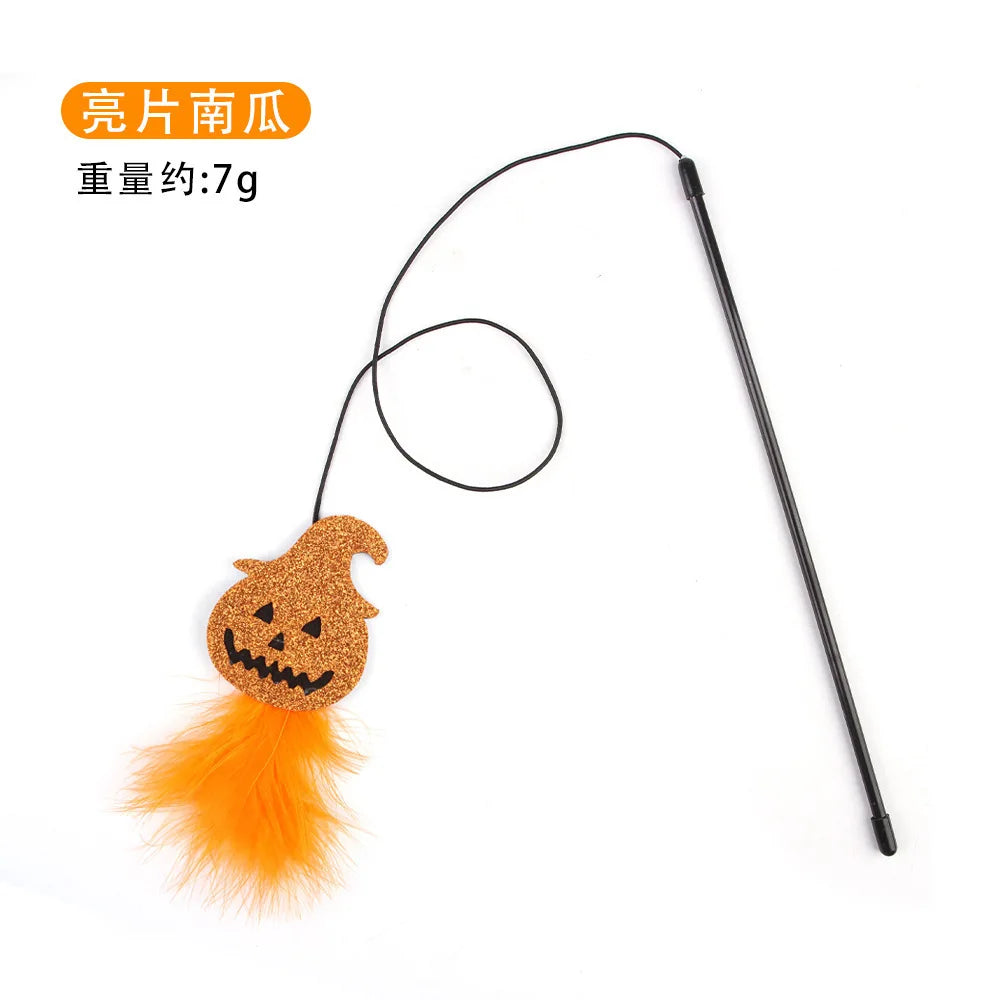 Halloween cat toy accessories various Halloween plush cat toys cat teaser stick pet toy set