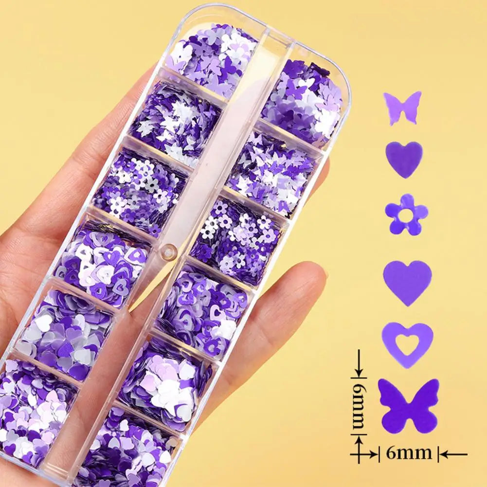 12 Grids Mixed Butterfly Pointed Star Design Nail Glitters Holographic Glitter Sequins Nail Patch DIY Nail Art Decoration