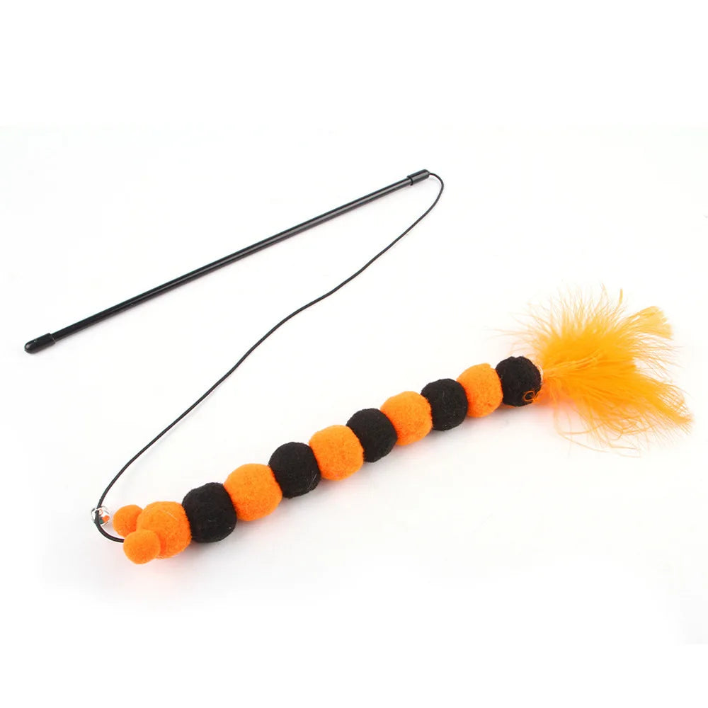 Halloween cat toy accessories various Halloween plush cat toys cat teaser stick pet toy set