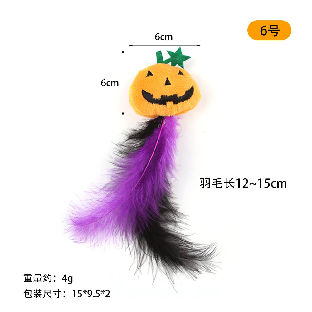 Halloween cat toy accessories various Halloween plush cat toys cat teaser stick pet toy set