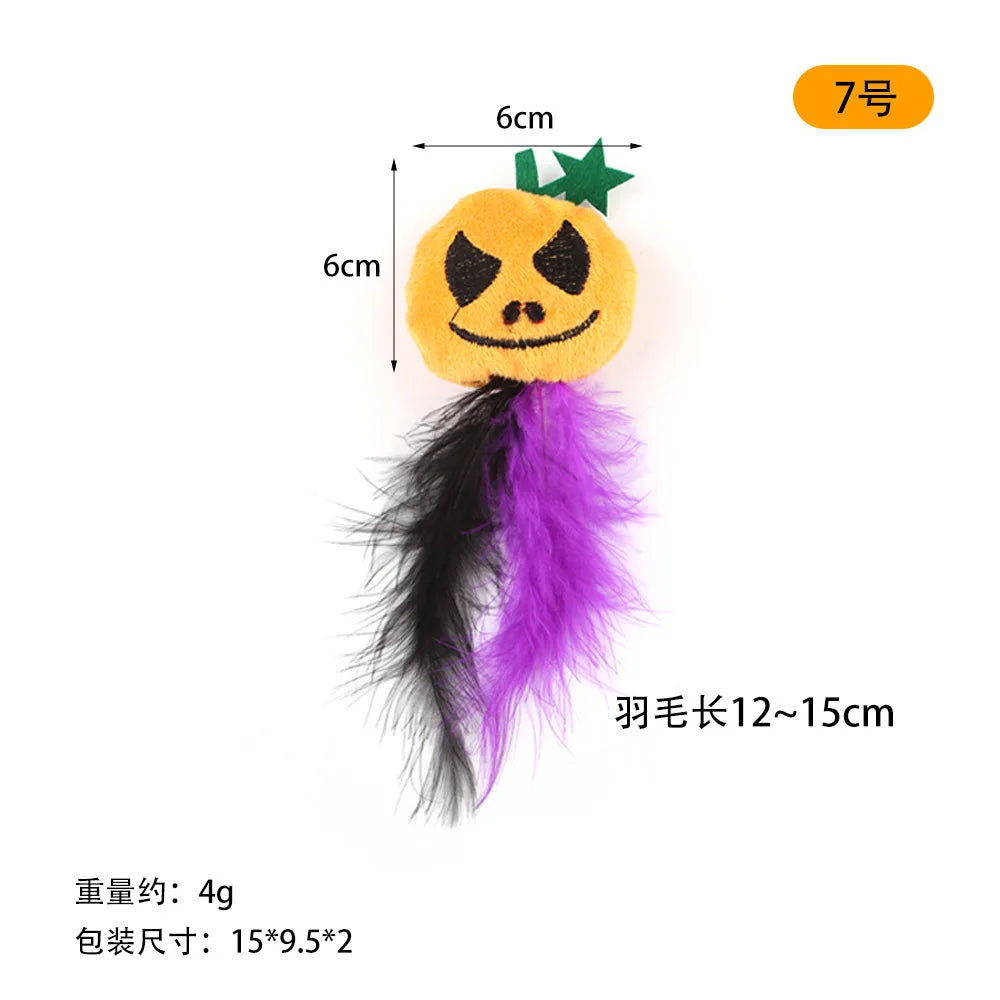 Halloween cat toy accessories various Halloween plush cat toys cat teaser stick pet toy set