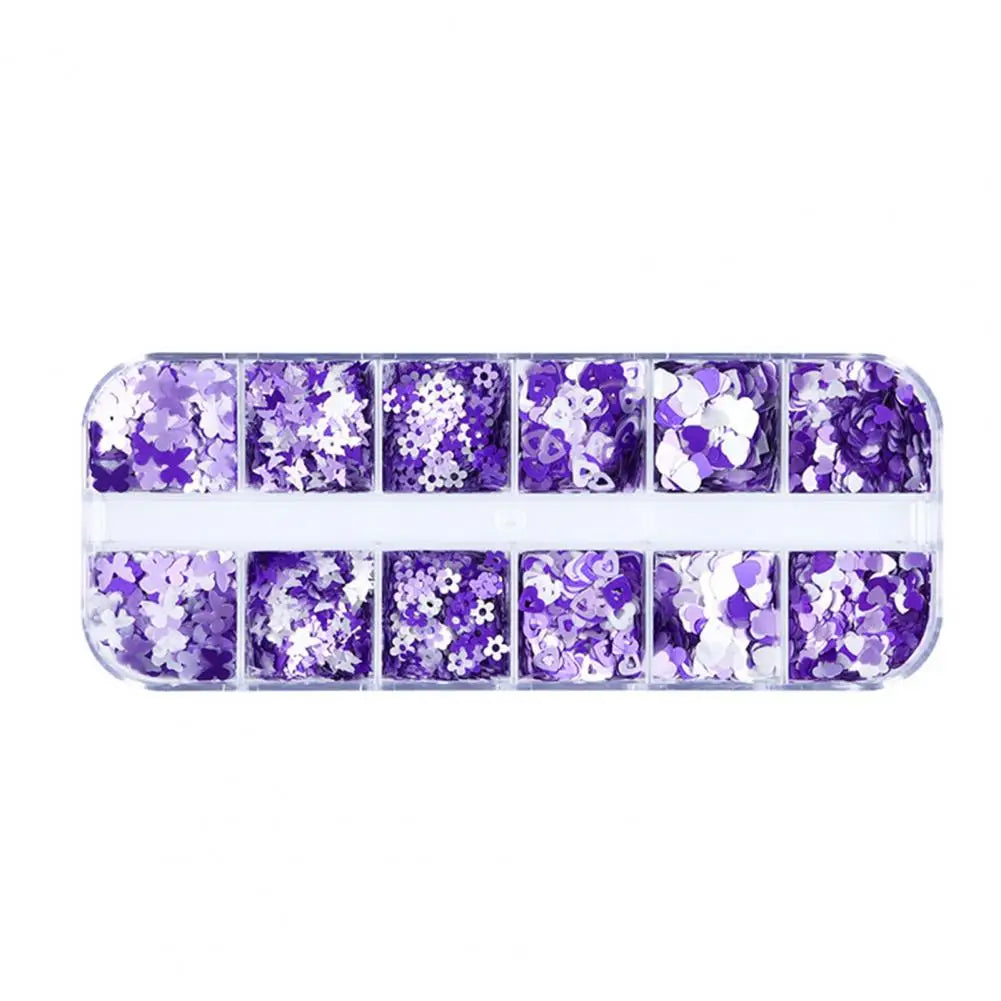 12 Grids Mixed Butterfly Pointed Star Design Nail Glitters Holographic Glitter Sequins Nail Patch DIY Nail Art Decoration