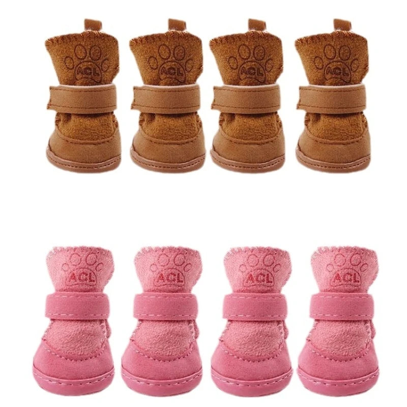 4Pcs Pet Snow Boots Thickened Plush Warm Cotton Non-slip Shoes Small