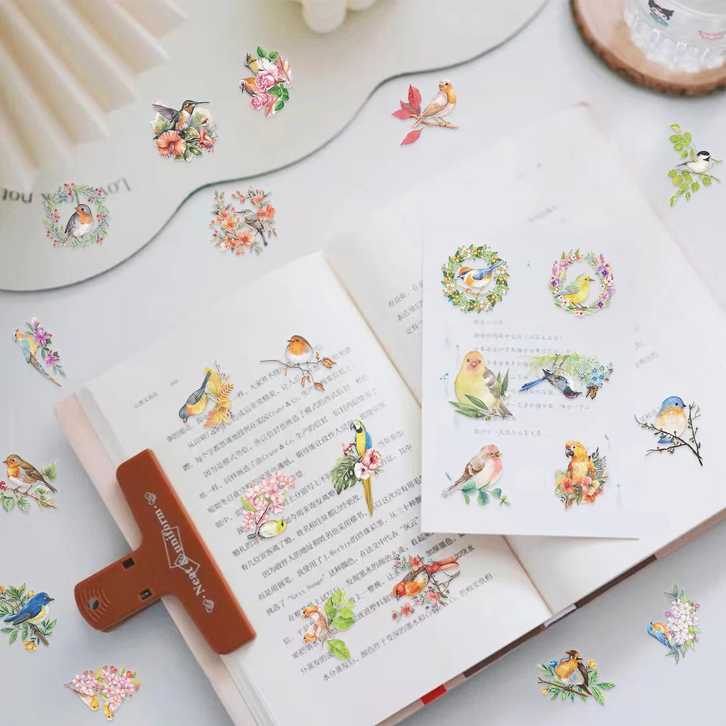 50pcs Colorful Watercolor Bird Stickers Vintage Aesthetic Transparent