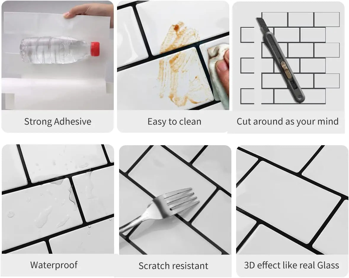 Subway Wall Stickers Peel and Stick 3d Brick Vinyl Wallpaper Bathroom