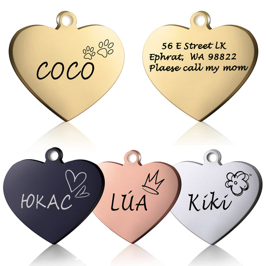 Dog ID Heart Tag Custom Personalized Cat Collar Pendant Engraved Pet