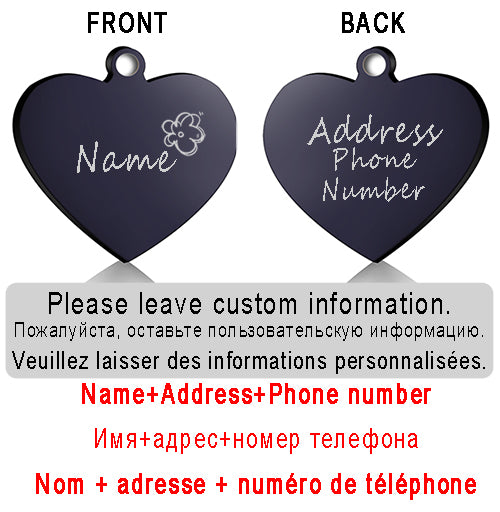 Dog ID Heart Tag Custom Personalized Cat Collar Pendant Engraved Pet