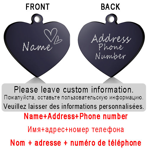 Dog ID Heart Tag Custom Personalized Cat Collar Pendant Engraved Pet