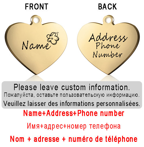 Dog ID Heart Tag Custom Personalized Cat Collar Pendant Engraved Pet