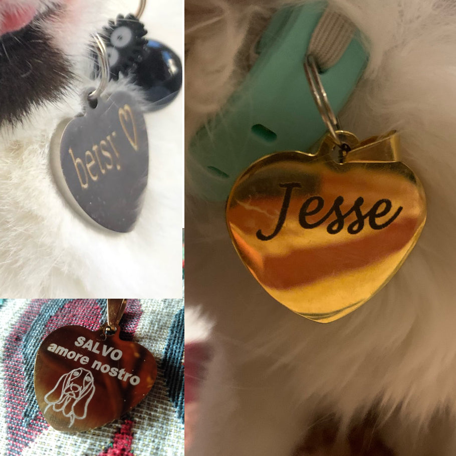 Dog ID Heart Tag Custom Personalized Cat Collar Pendant Engraved Pet