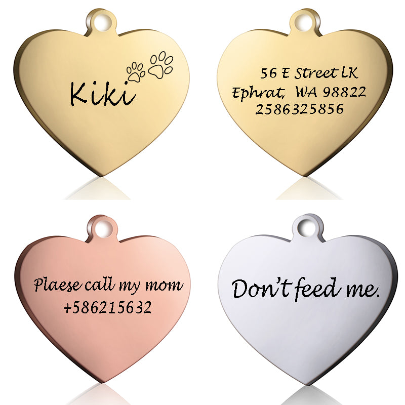 Dog ID Heart Tag Custom Personalized Cat Collar Pendant Engraved Pet