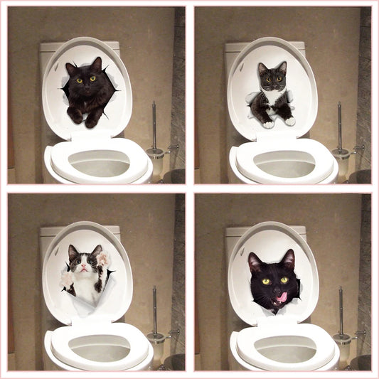 Vivid 3d Hole Funny Cat Dog Toilet Stickers Diy Wc Washroom Home