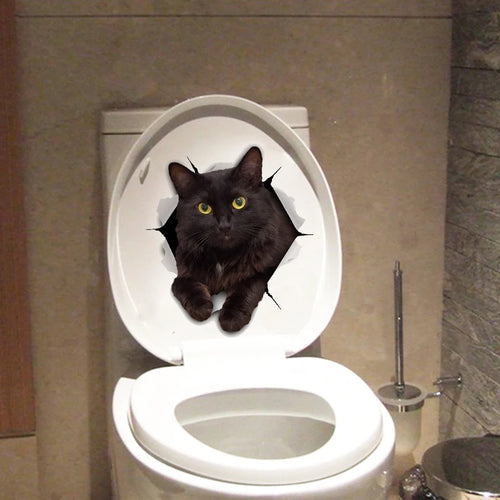 Vivid 3d Hole Funny Cat Dog Toilet Stickers Diy Wc Washroom Home