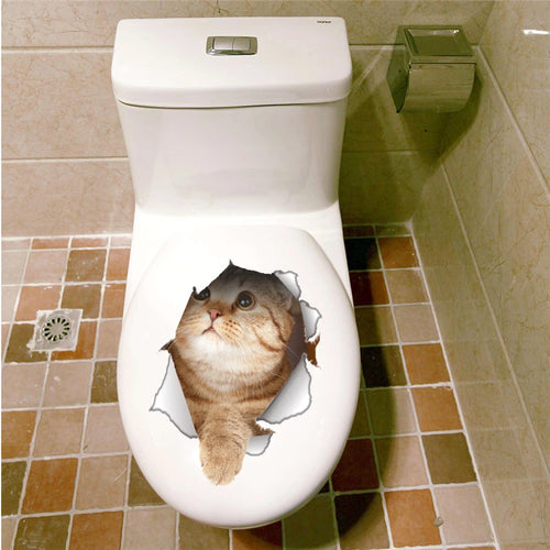 Vivid 3d Hole Funny Cat Dog Toilet Stickers Diy Wc Washroom Home