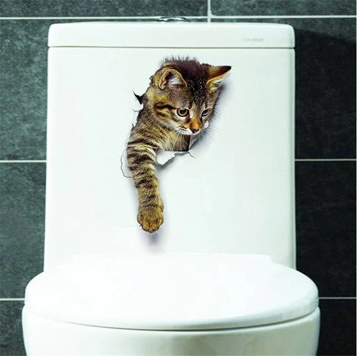 Vivid 3d Hole Funny Cat Dog Toilet Stickers Diy Wc Washroom Home