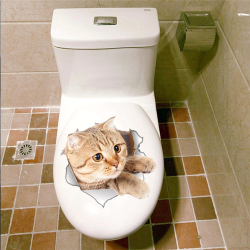 Vivid 3d Hole Funny Cat Dog Toilet Stickers Diy Wc Washroom Home