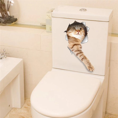Vivid 3d Hole Funny Cat Dog Toilet Stickers Diy Wc Washroom Home
