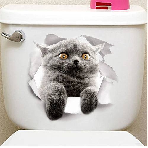 Vivid 3d Hole Funny Cat Dog Toilet Stickers Diy Wc Washroom Home