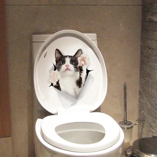 Vivid 3d Hole Funny Cat Dog Toilet Stickers Diy Wc Washroom Home