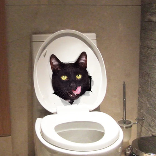 Vivid 3d Hole Funny Cat Dog Toilet Stickers Diy Wc Washroom Home
