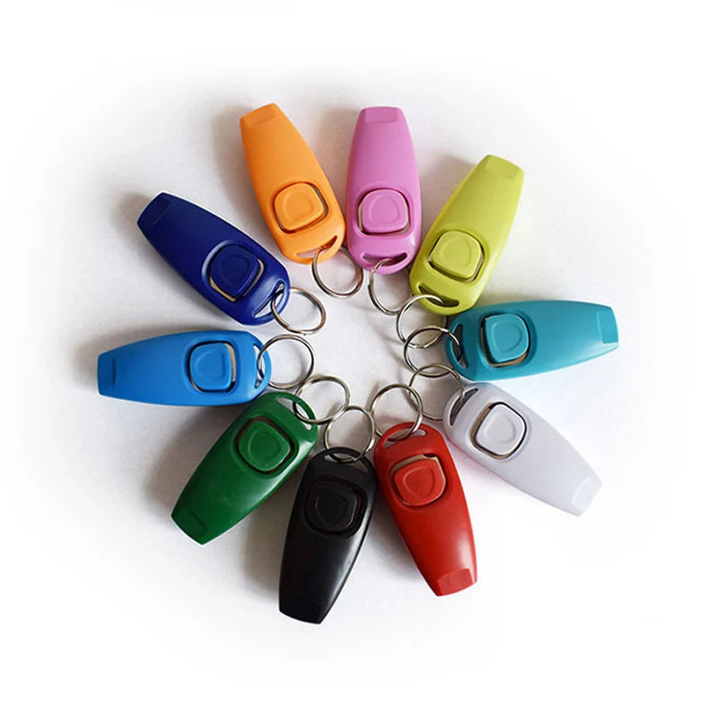 2 In 1 Pet Dog Training Clickers Pet Puppy Kitty Training Whistles Key