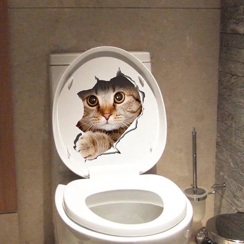 Vivid 3d Hole Funny Cat Dog Toilet Stickers Diy Wc Washroom Home