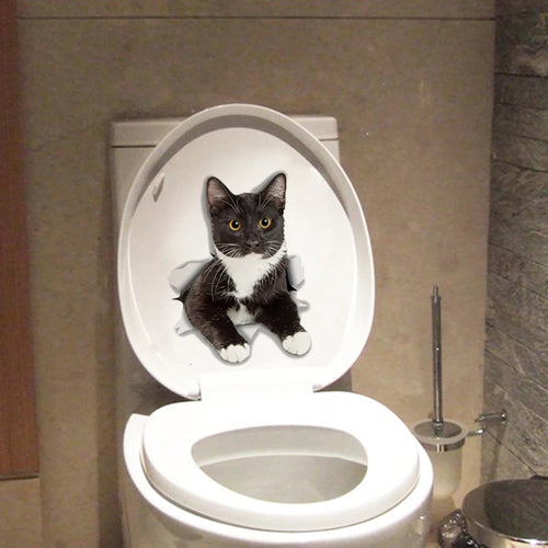 Vivid 3d Hole Funny Cat Dog Toilet Stickers Diy Wc Washroom Home