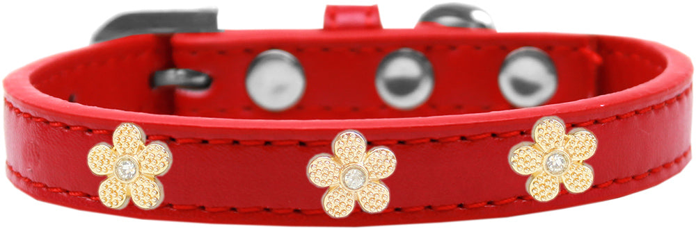 Gold Flower Widget Dog Collar, Red - Size 16