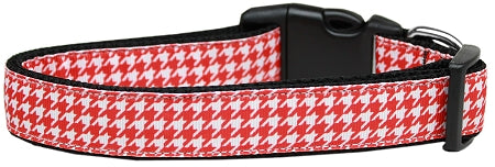 Red Houndstooth Nylon Dog Collar - Medium