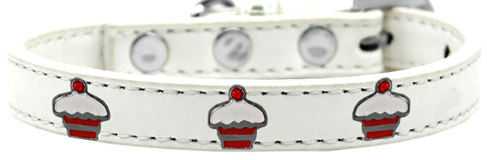 Mirage Pet 631-28 WT12 Red Cupcake Widget Dog Collar, White - Size