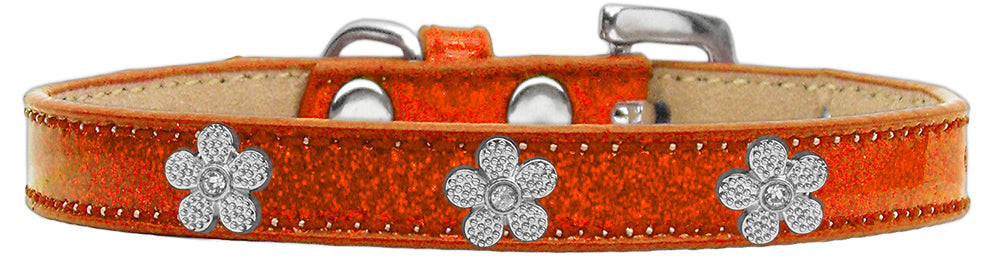 Silver Flower Widget Dog Collar, Orange Ice Cream - Size 16