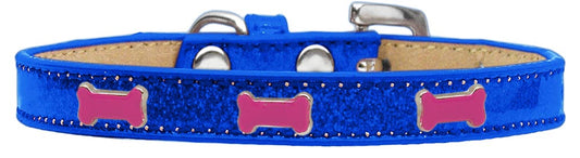 Pink Bone Widget Dog Collar, Blue Ice Cream - Size 14