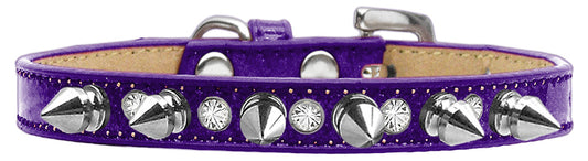 Mirage Pet 634-1 PR10 Crystal & Silver Spikes Dog Collar, Purple I