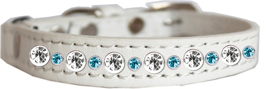Posh Jeweled Dog Collar, White with Aqua - Size 14