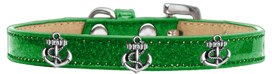 Mirage Pet 633-22 EG14 Silver Anchor Widget Dog Collar, Emerald Gr