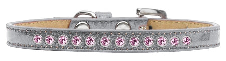Light Pink Crystal Puppy Ice Cream Collar, Silver - Size 10