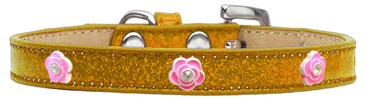 Bright Pink Rose Widget Dog Collar, Gold Ice Cream - Size 10