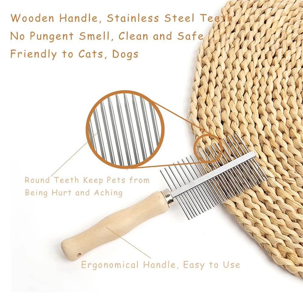 1Pcs Pet Wooden Handle Comb Cats/Dogs Stainless Steel Beauty Comb Pet