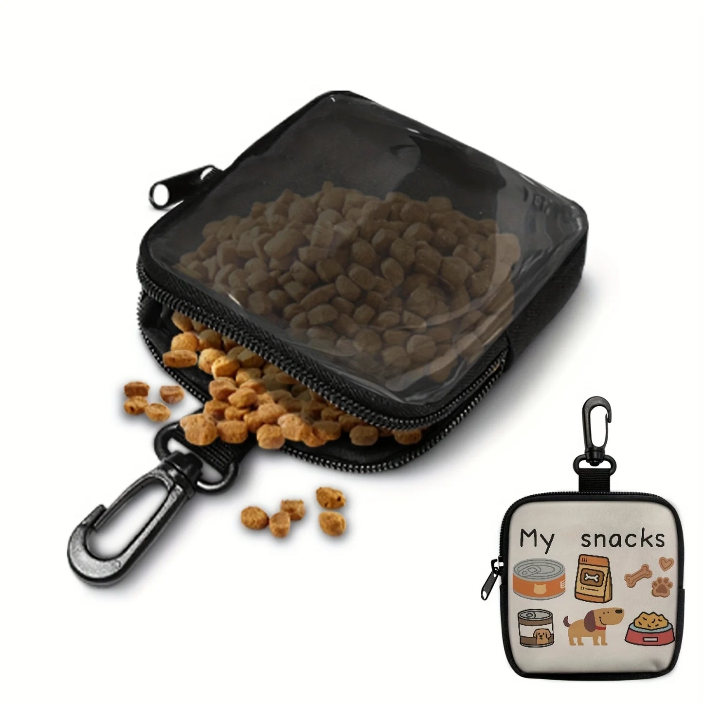1Pcs Dog Print Dog Treat Bag with Hook and Zipper - Pet Training Set,