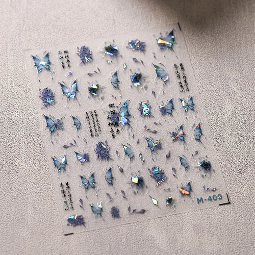 1Pcs 5D Embossed Aurora Butterfly Nail Art Stickers Self Adhesive