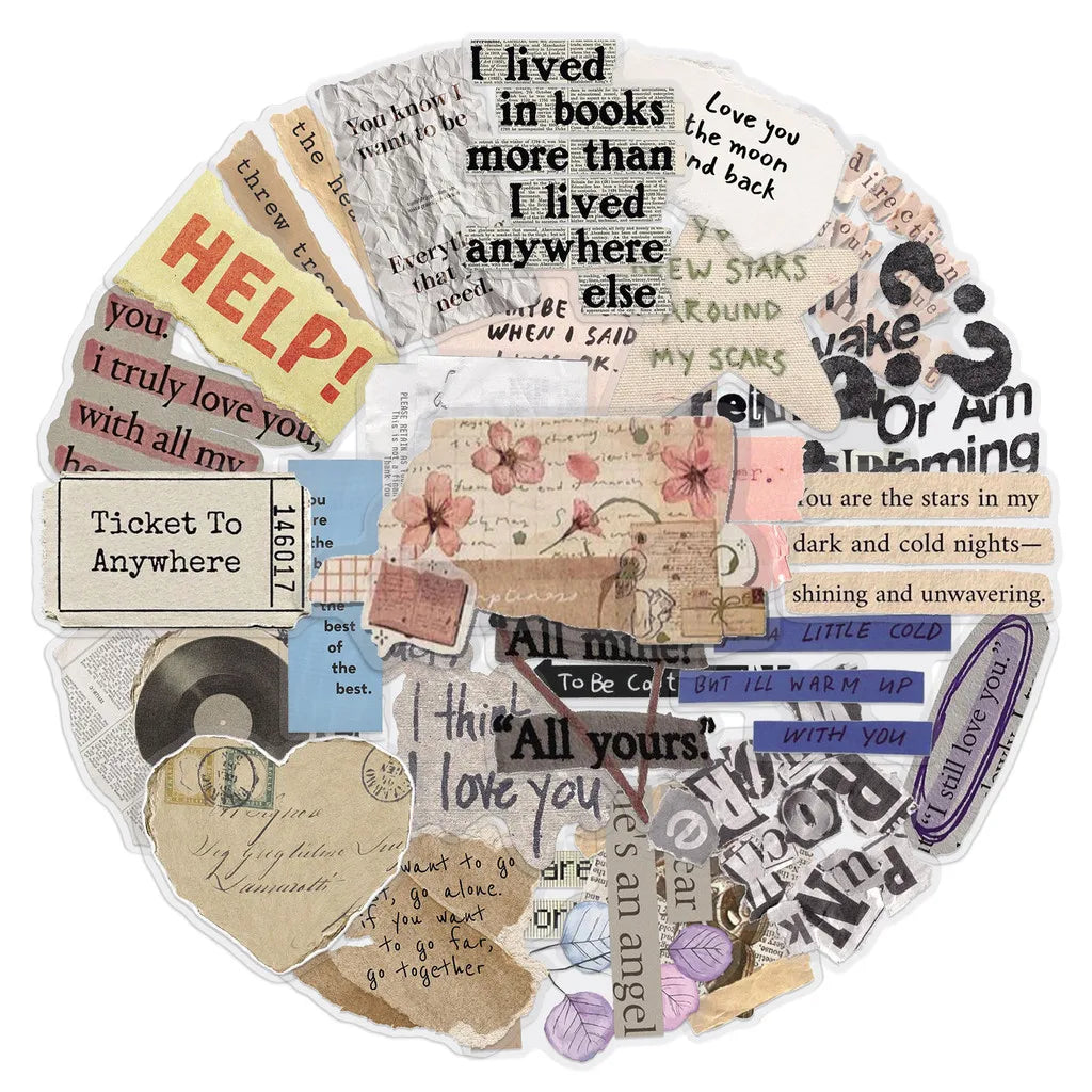 50 Pieces Vintage English Fragment Transparent Stickers - Minimalist
